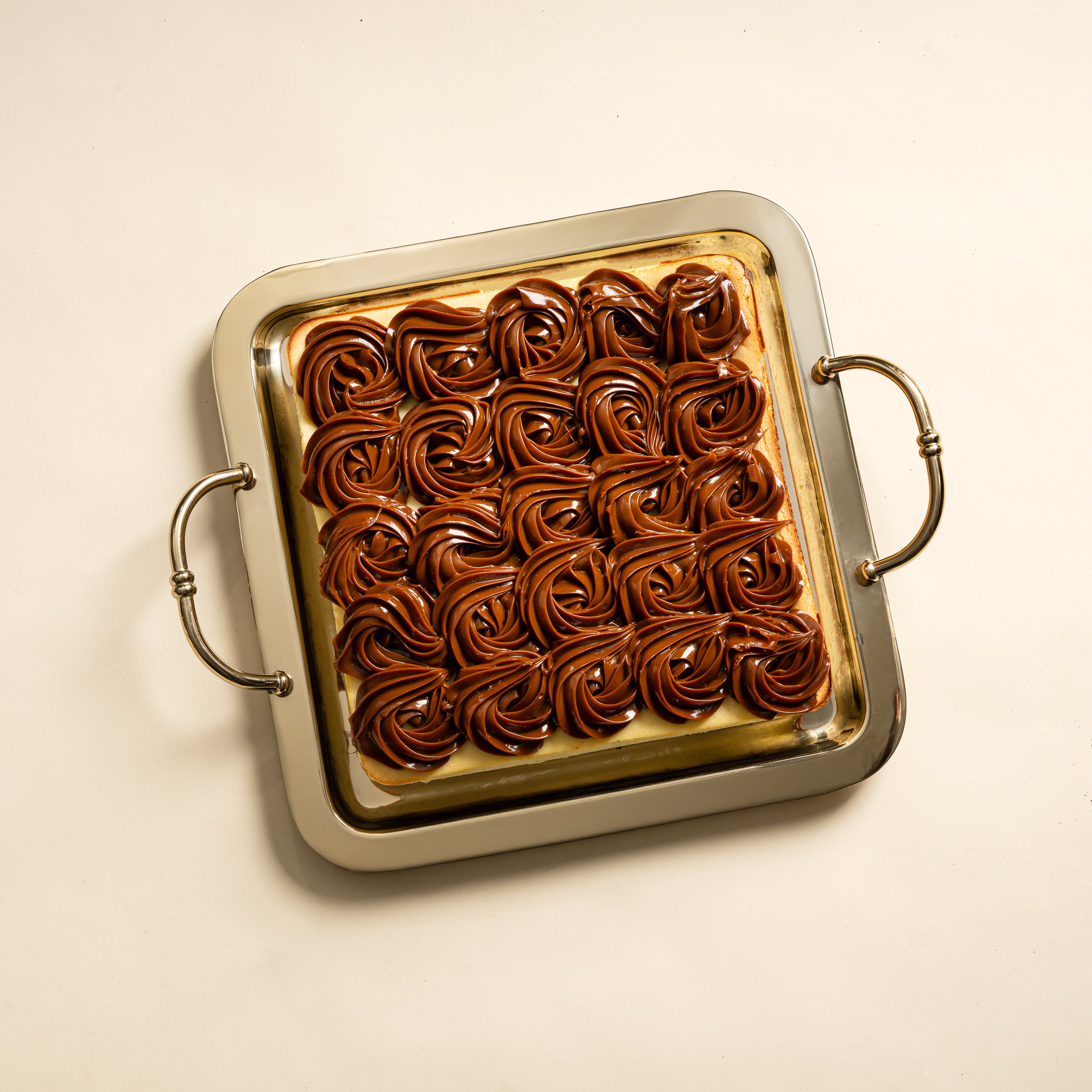 Zodax Gold Tray with Sqaure Caramel Topped Cheesecake