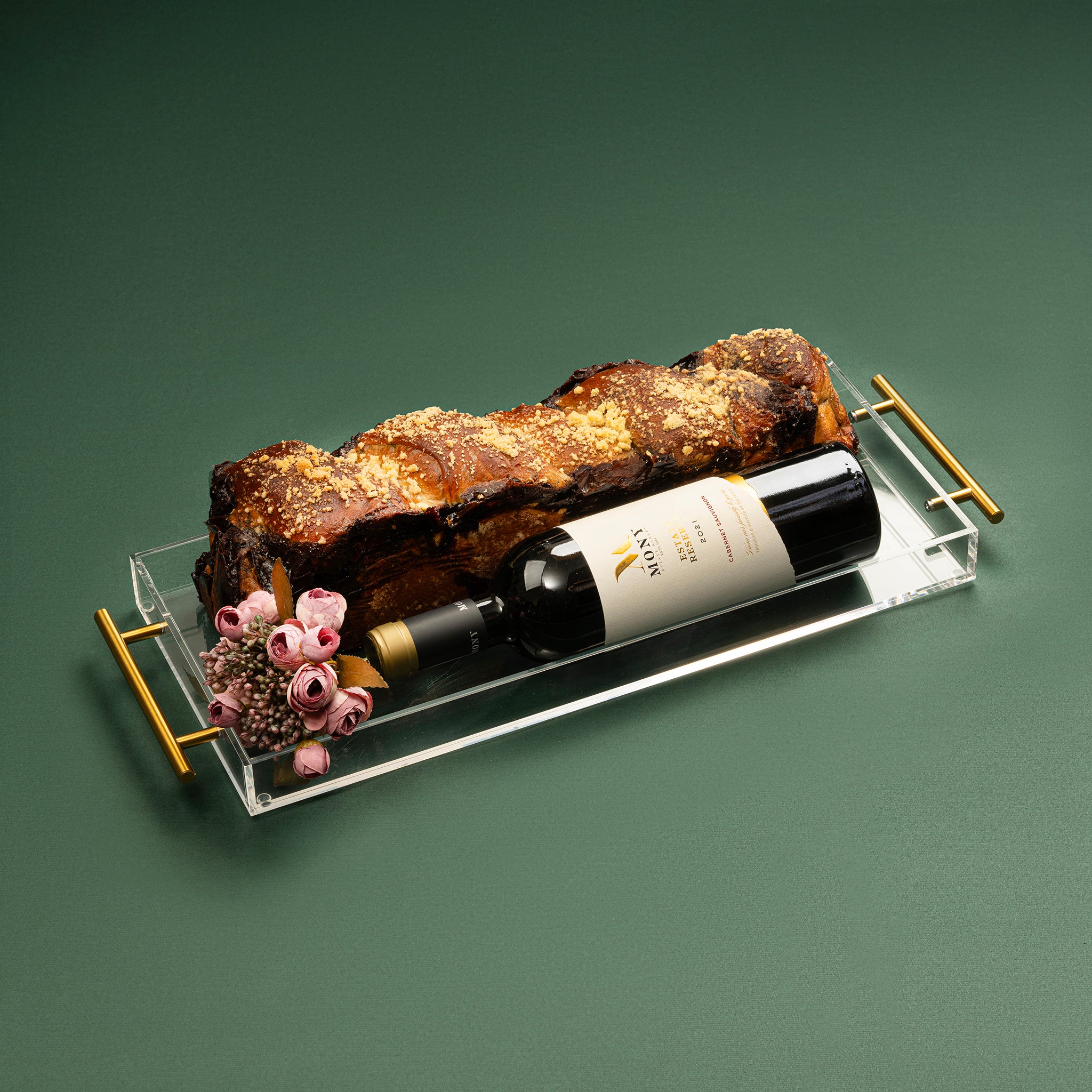 The Modern Elegance: Long Acrylic Dome with Babka & Wine Gift (with cover)