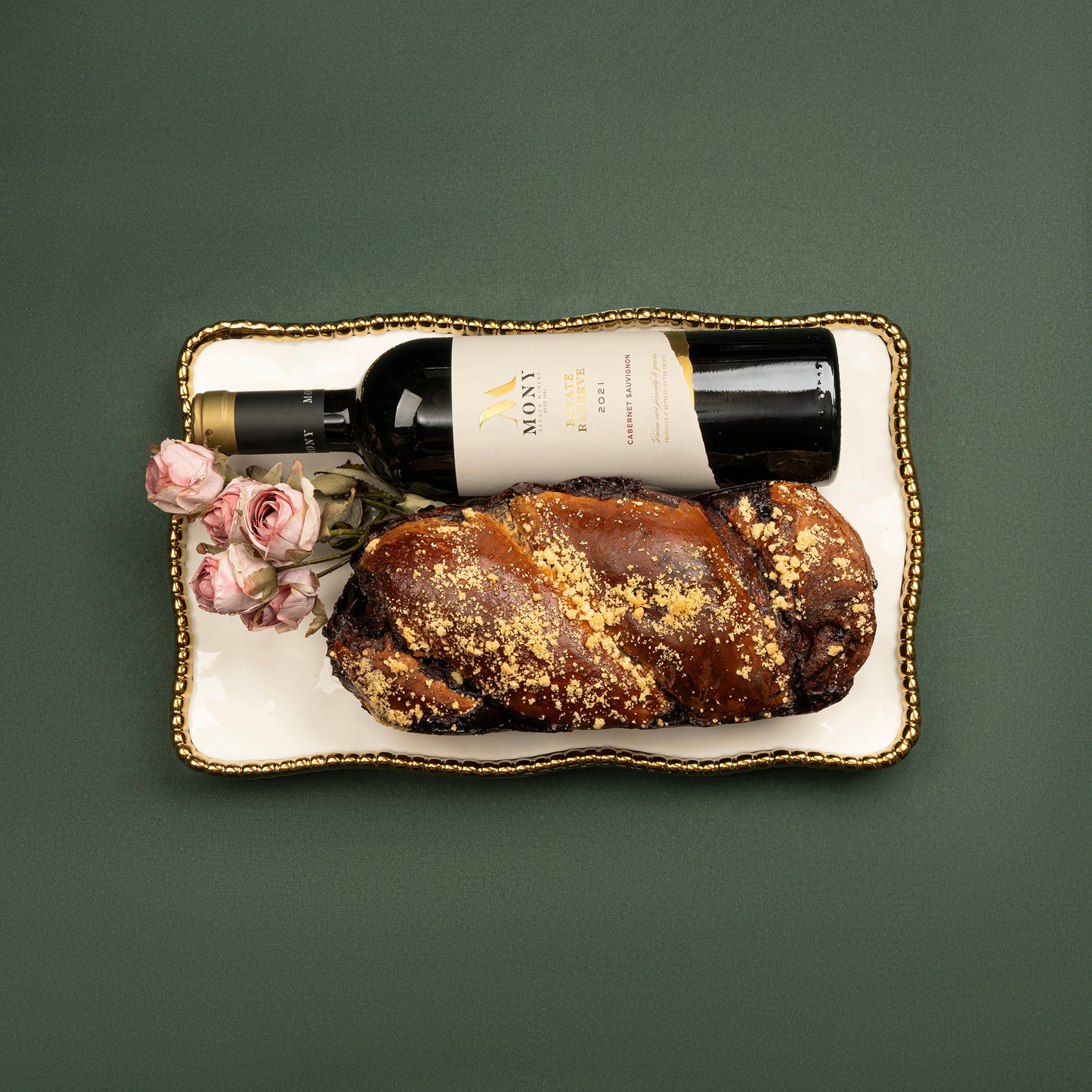 Elegant Gifted Platter with Chocolate Babka & Wine
