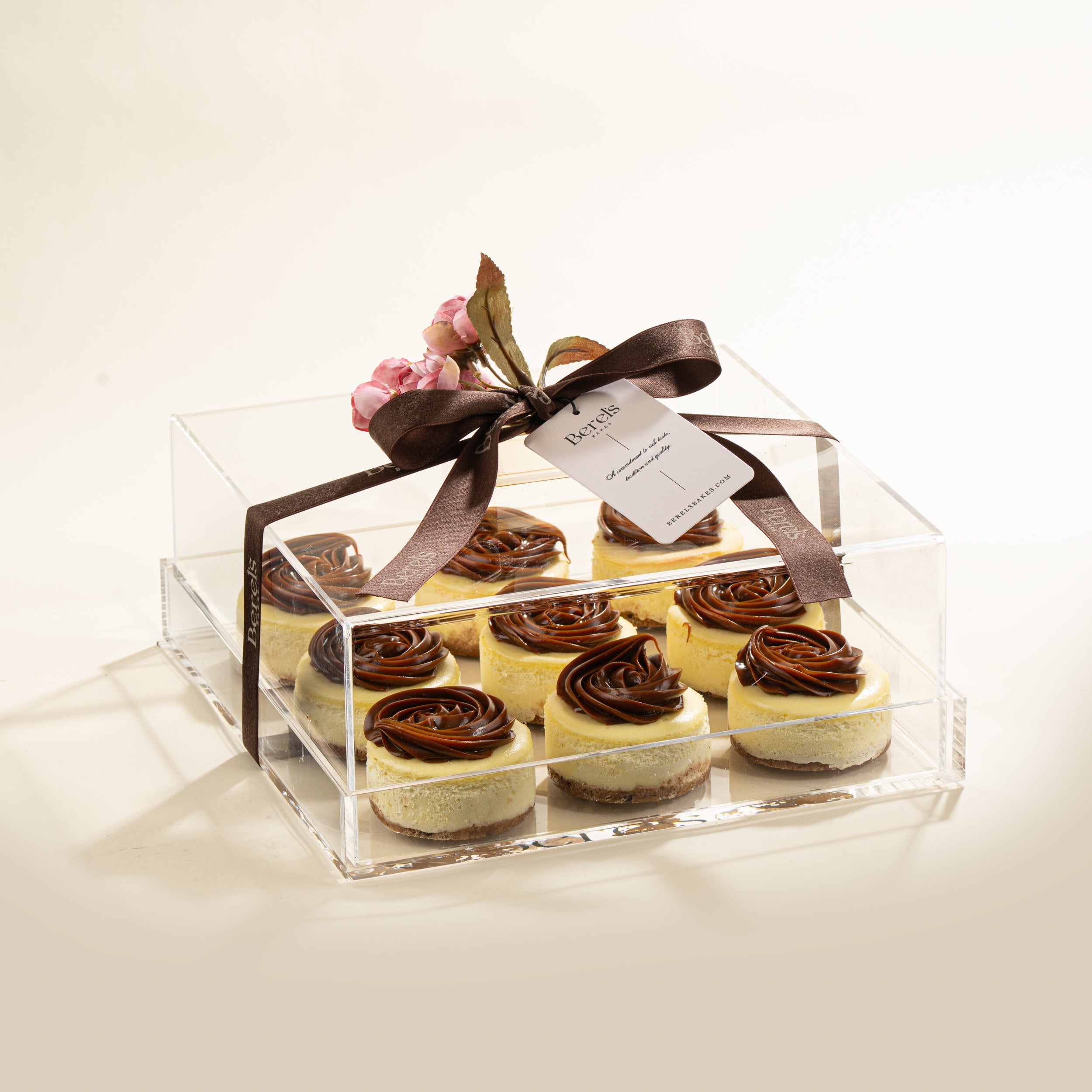 9 Individual Rosette Cheesecakes in Custom Acrylic Dome