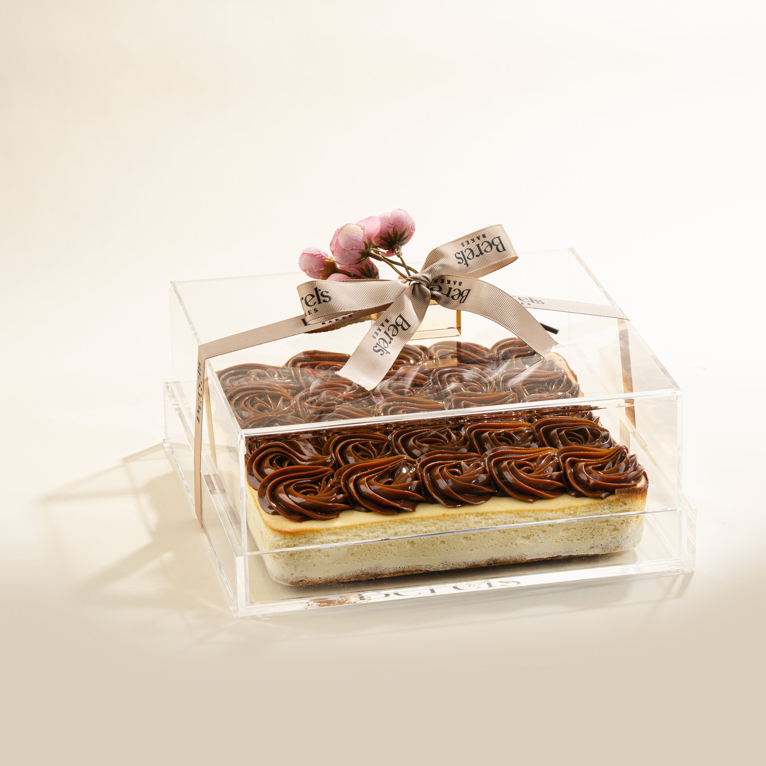 9" Square Rosette Cheesecake in Custom Acrylic Gift Dome