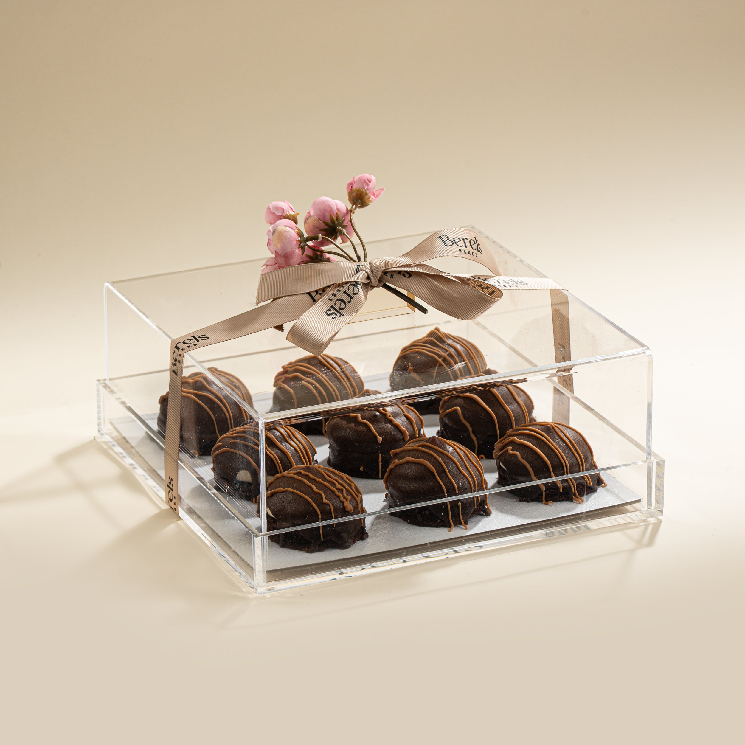 Square Acrylic Tray & Cover with 9 Peanut Butter Domes