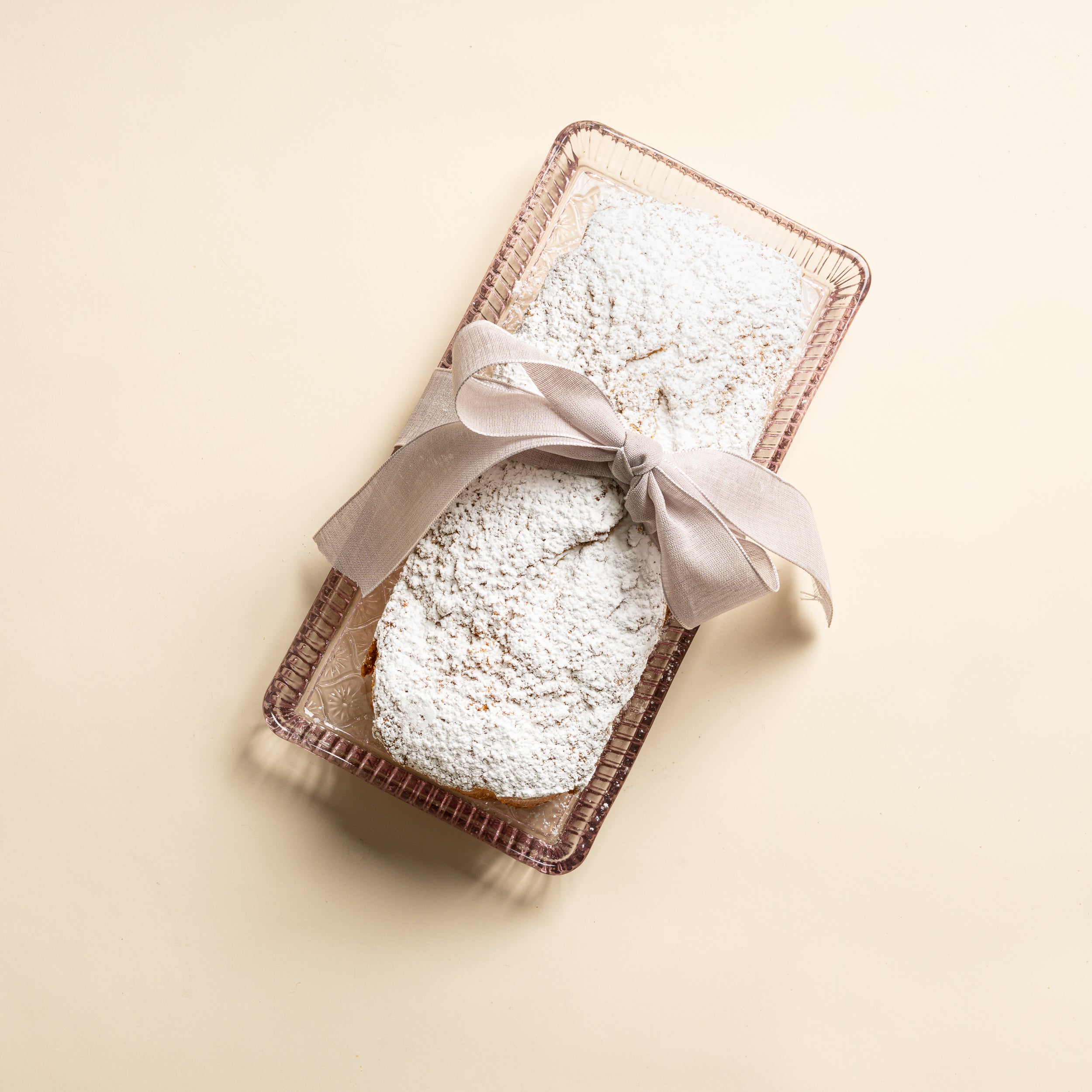 Pink Glass Tray with Breakfast Crumb Loaf