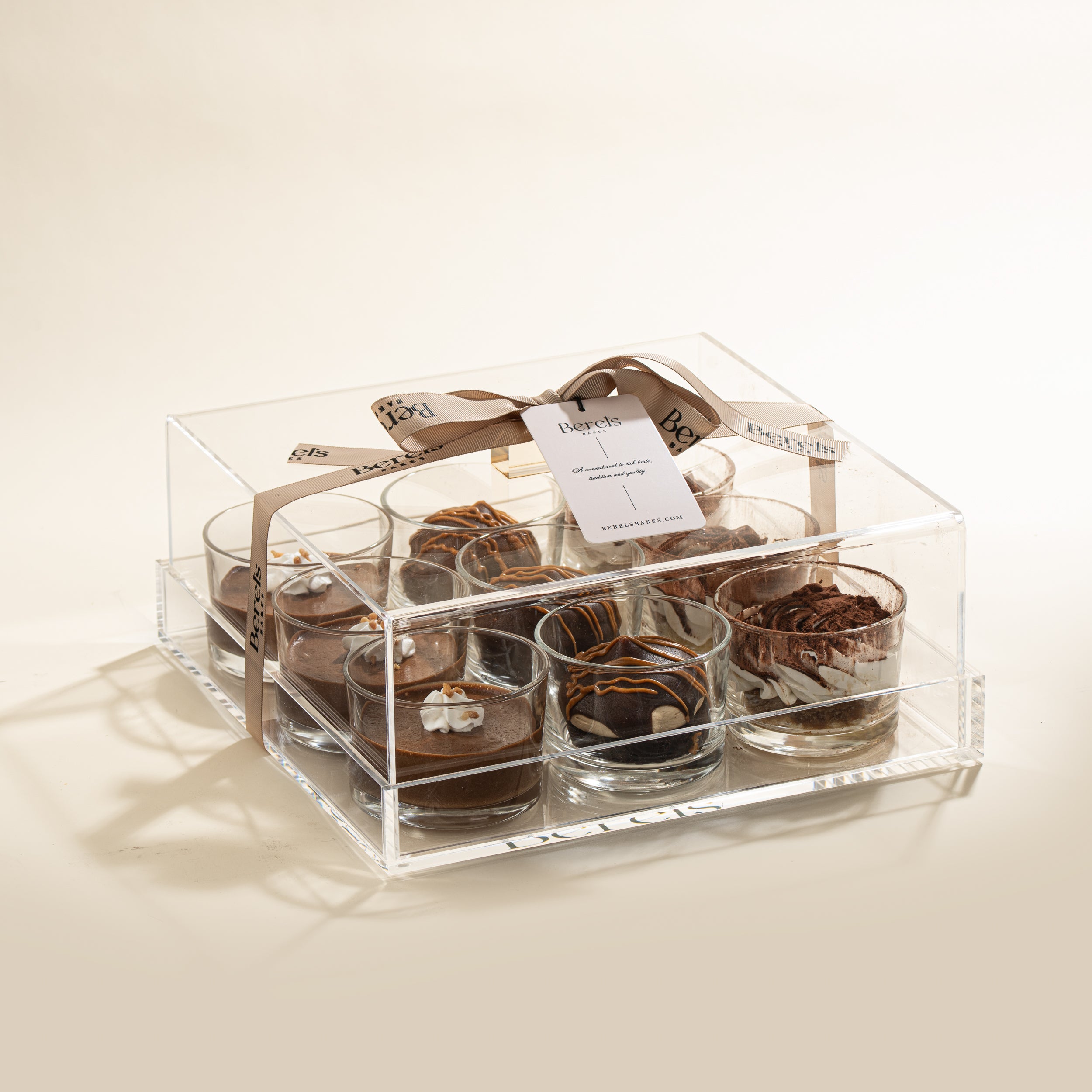Square Acrylic Tray & Cover with 9 Variety Chocolate Glasses