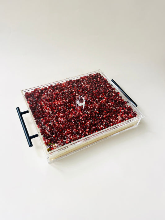Pomegranate Custard Cake in Gifted Acrylic Tray