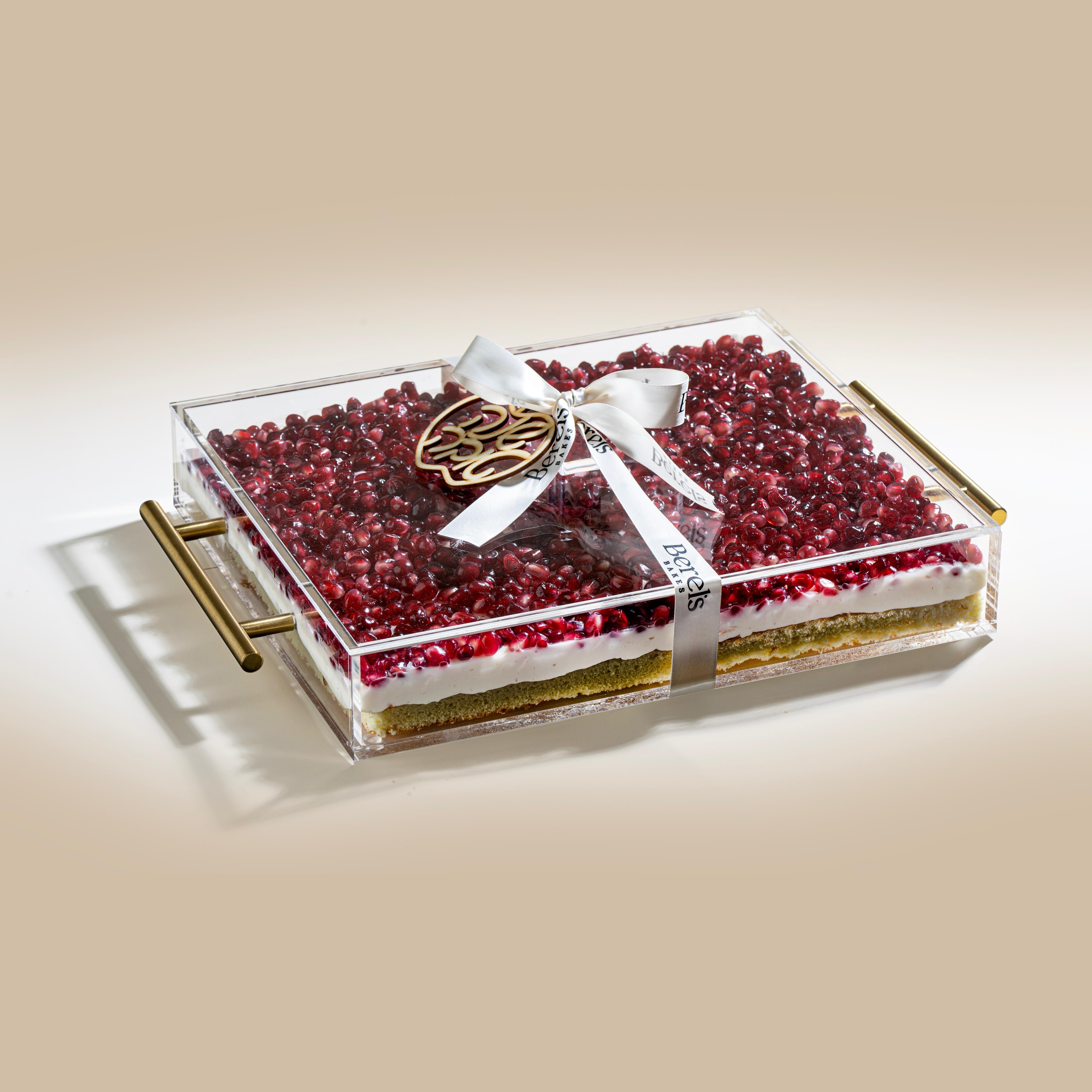 Pomegranate Custard Cake in Gifted Acrylic Tray