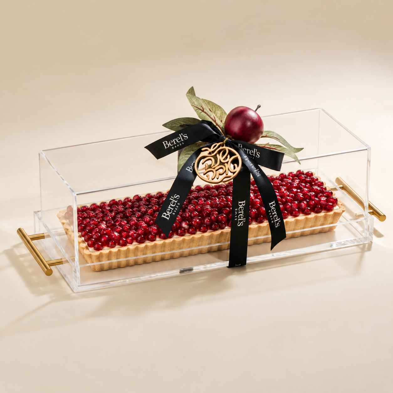 Pomegranate Tart in Log Acrylic Dome