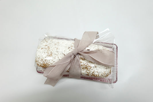 Pink Glass Tray with Breakfast Crumb Loaf or Babka