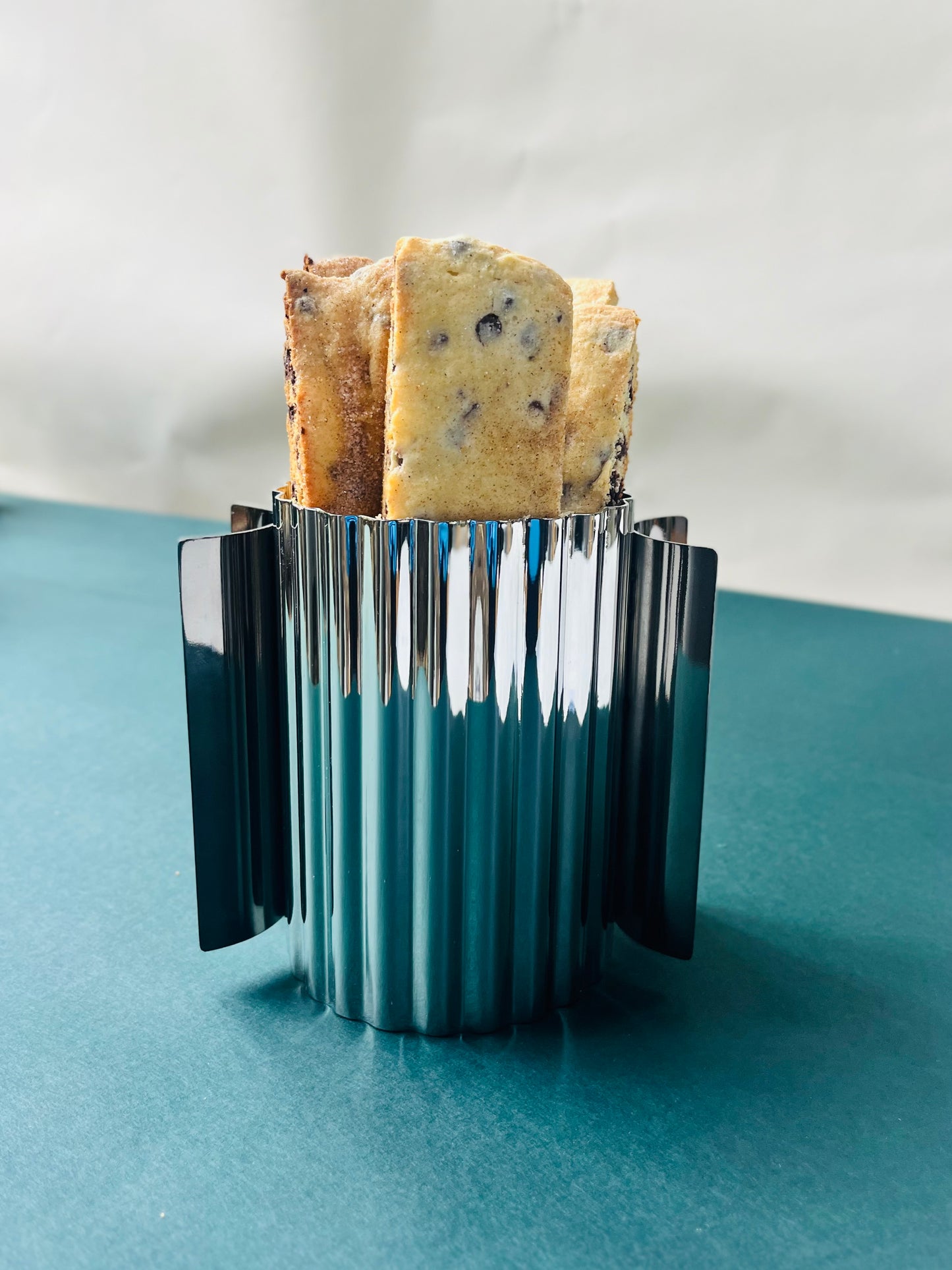 Beveled Silver Washcup with Biscottis